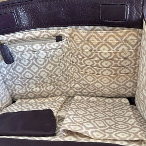 Brighton Dark Purple/Brown Leather Built in Organizer Wallet Crossbody Bag Purse - Picture 12 of 16